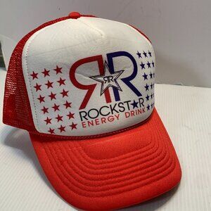 Vintage Rockstar Energy Drink Cap Nissan Label Red/White Mesh Snapback Rope